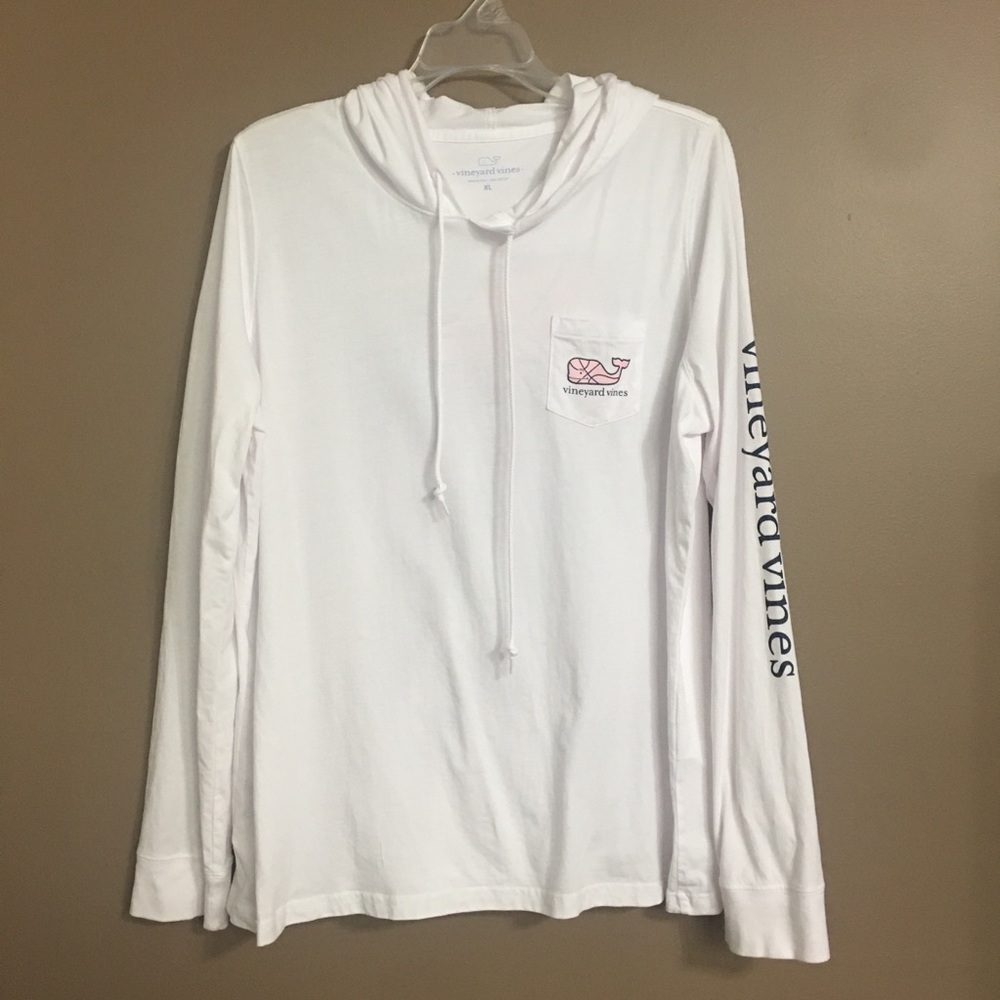 VINEYARD VINES Hoodie White Pink Whale Pocket LIKE NEW Size XL